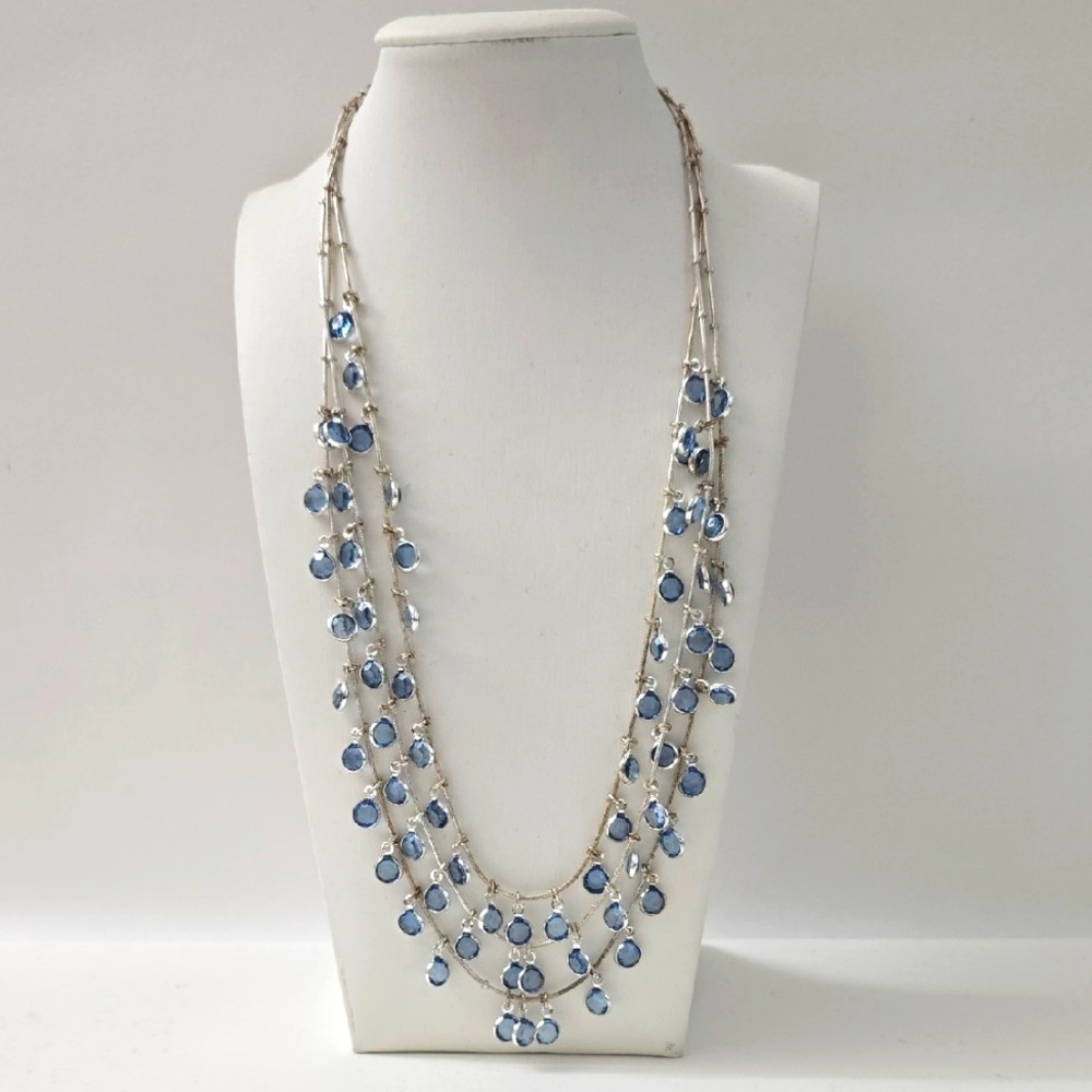 Anne Klein Silver-Tone Blue Crystal Layered Necklace